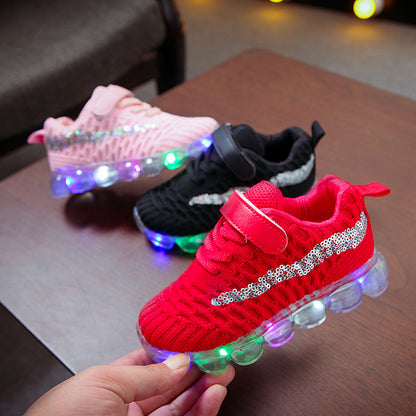 LED light children's shoes 2019 autumn new boys casual sports shoes girls soft bottom light shoes crystal shoes glow