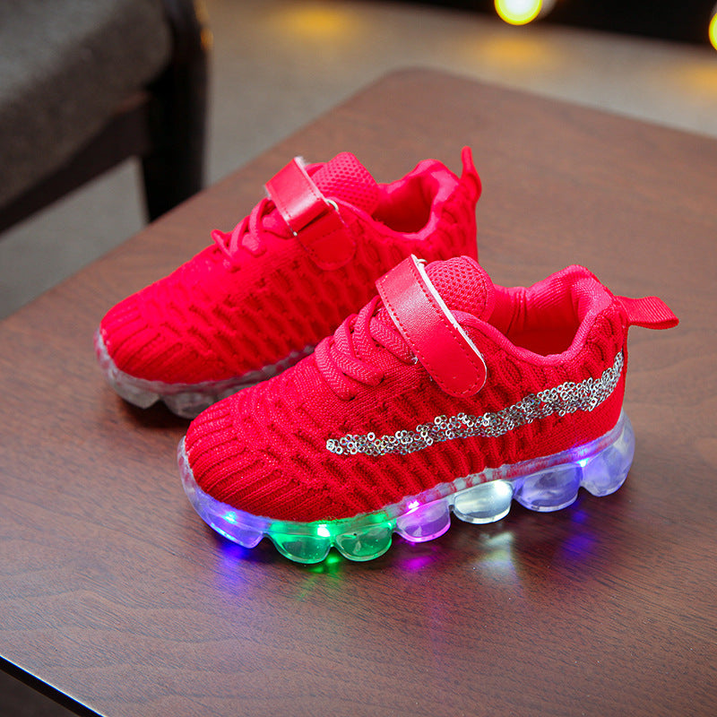 LED light children's shoes 2019 autumn new boys casual sports shoes girls soft bottom light shoes crystal shoes glow