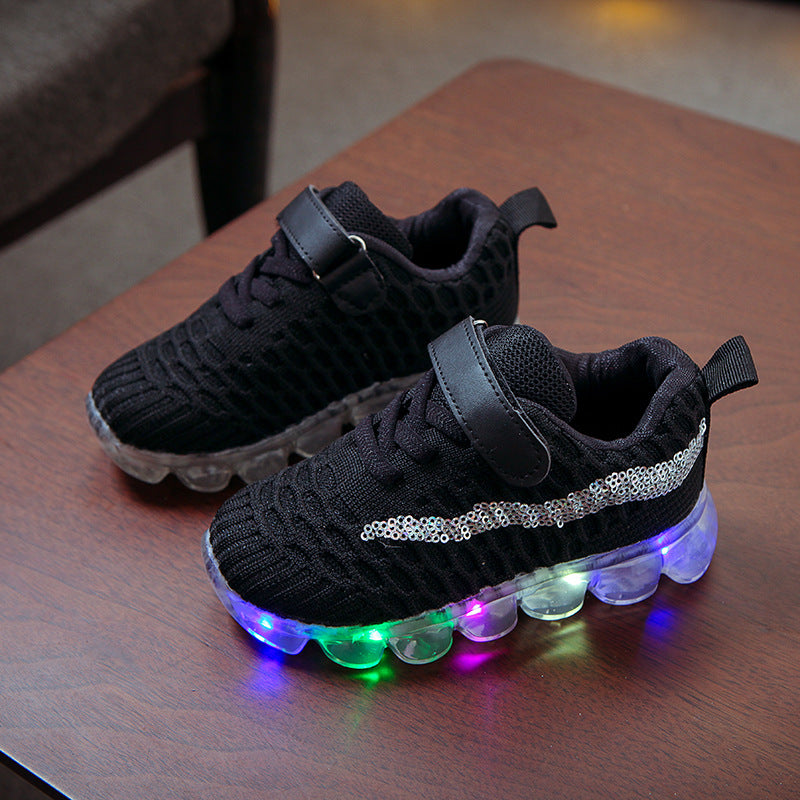 LED light children's shoes 2019 autumn new boys casual sports shoes girls soft bottom light shoes crystal shoes glow