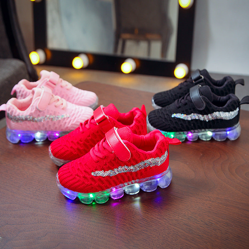 LED light children's shoes 2019 autumn new boys casual sports shoes girls soft bottom light shoes crystal shoes glow