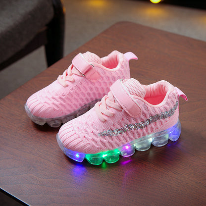 LED light children's shoes 2019 autumn new boys casual sports shoes girls soft bottom light shoes crystal shoes glow