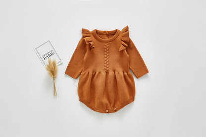 Spring and autumn newborn triangle romper girl baby bag fart clothing small flying sleeves knitted baby jumpsuit