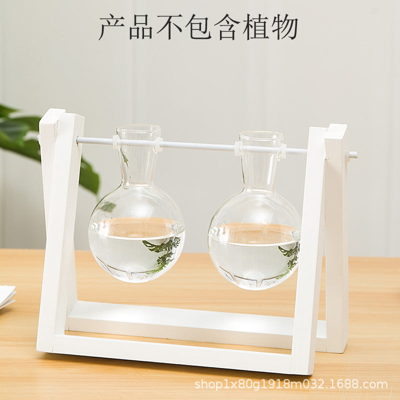 Creative wooden frame hydroponic vase green dill plant glass flower living room small container office desktop decoration ornaments