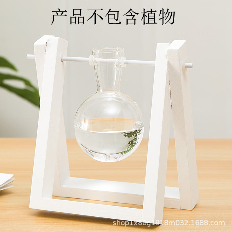 Creative wooden frame hydroponic vase green dill plant glass flower living room small container office desktop decoration ornaments