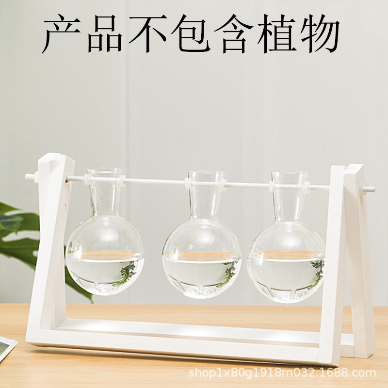 Creative wooden frame hydroponic vase green dill plant glass flower living room small container office desktop decoration ornaments