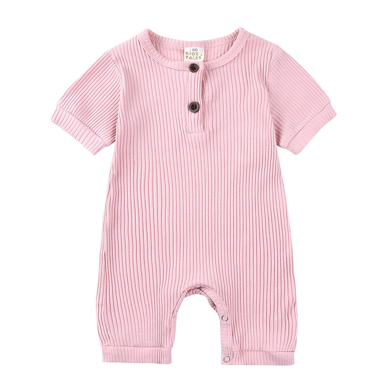 AliExpress hot style men's and women's baby clothes baby clothing summer solid color pit stripe baby short climbing jumpsuit on behalf of hair