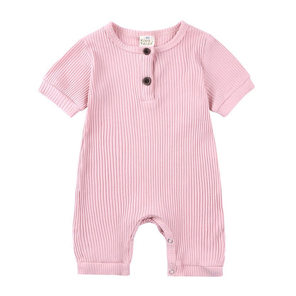 AliExpress hot style men's and women's baby clothes baby clothing summer solid color pit stripe baby short climbing jumpsuit on behalf of hair