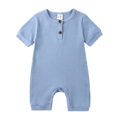 AliExpress hot style men's and women's baby clothes baby clothing summer solid color pit stripe baby short climbing jumpsuit on behalf of hair