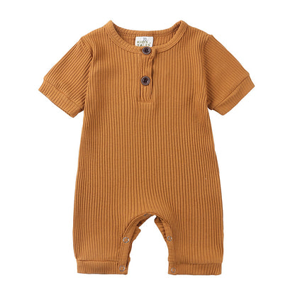 AliExpress hot style men's and women's baby clothes baby clothing summer solid color pit stripe baby short climbing jumpsuit on behalf of hair