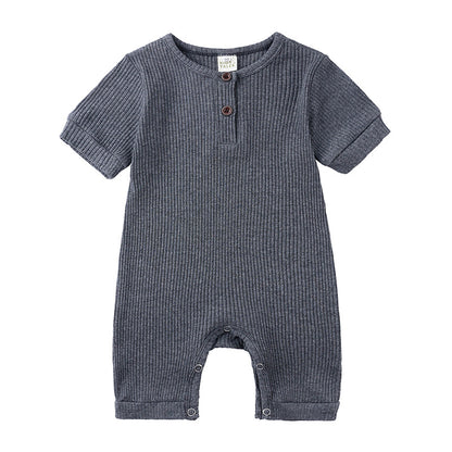 AliExpress hot style men's and women's baby clothes baby clothing summer solid color pit stripe baby short climbing jumpsuit on behalf of hair