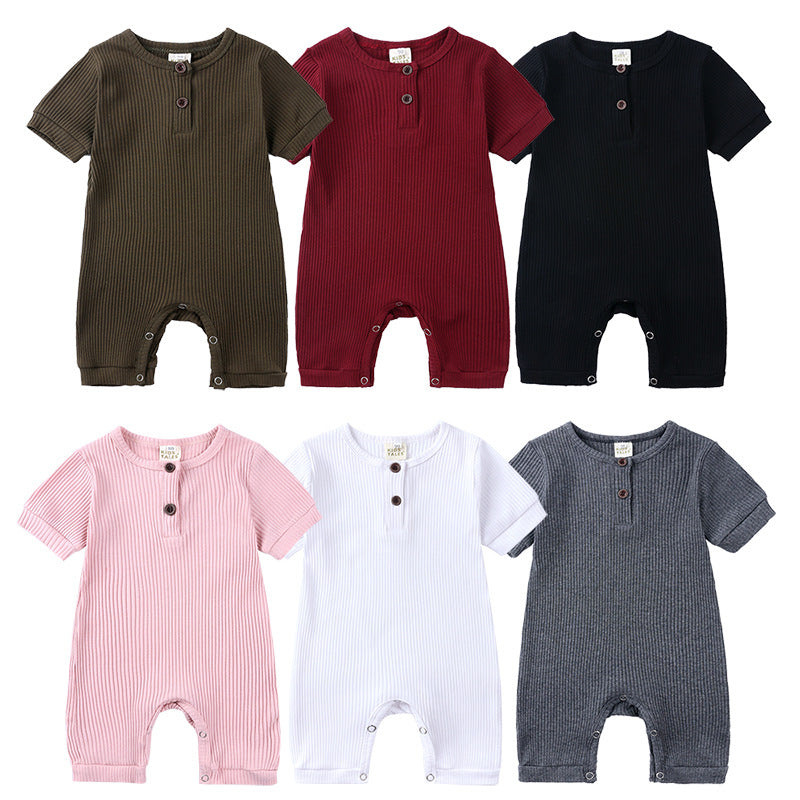 AliExpress hot style men's and women's baby clothes baby clothing summer solid color pit stripe baby short climbing jumpsuit on behalf of hair