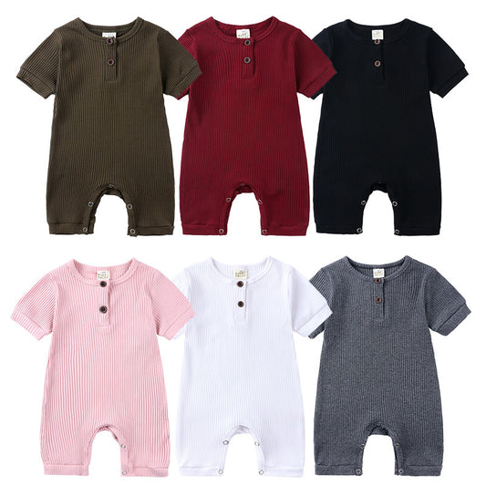 AliExpress hot style men's and women's baby clothes baby clothing summer solid color pit stripe baby short climbing jumpsuit on behalf of hair