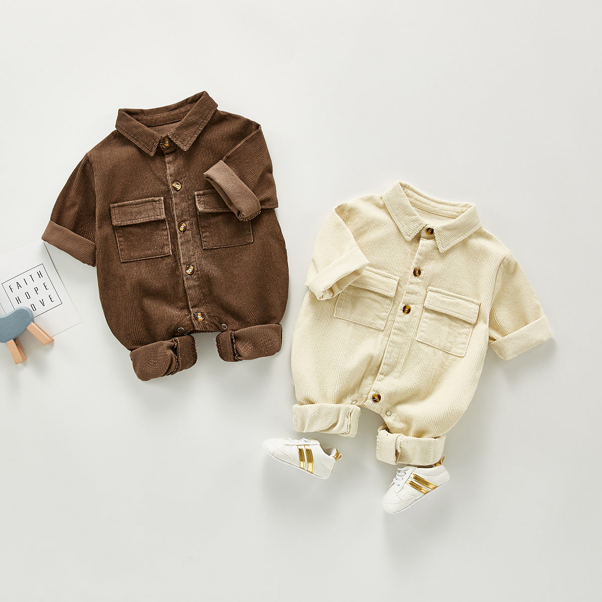 ins Korean version 2021 spring male baby infant crawler suit overalls one-year-old crawler suit casual jumpsuit corduroy spot