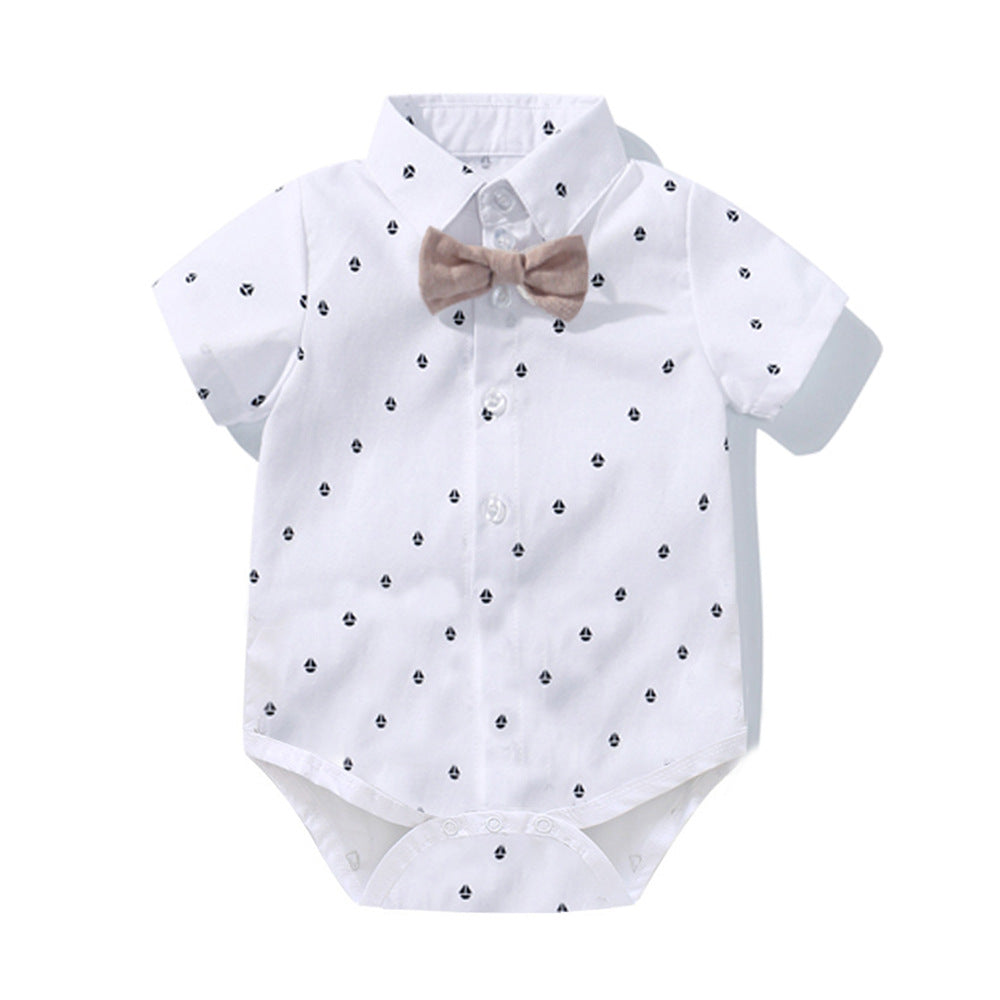 Cross-border summer new baby boy gentleman dress printed romper baby triangle romper one piece on behalf of