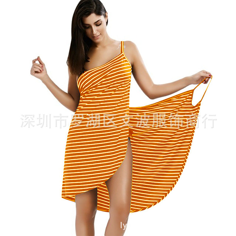 2023 AliExpress Summer New Amazon Hot Style Sexy Beach Dress Holiday Skirt Striped Sling Dress