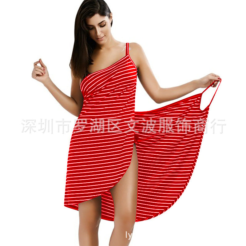 2023 AliExpress Summer New Amazon Hot Style Sexy Beach Dress Holiday Skirt Striped Sling Dress