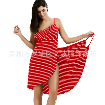 2023 AliExpress Summer New Amazon Hot Style Sexy Beach Dress Holiday Skirt Striped Sling Dress