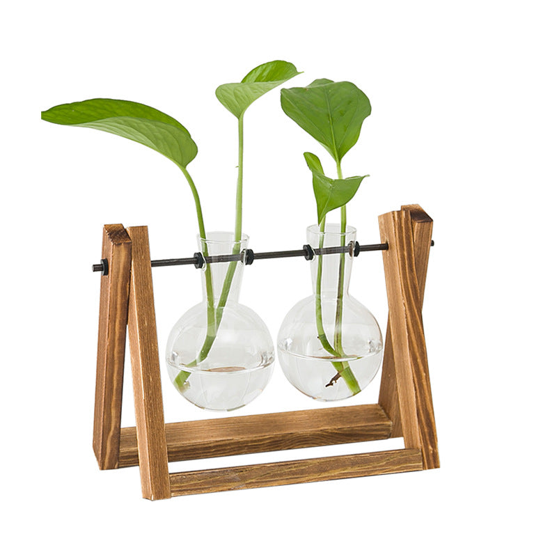 Creative wooden frame hydroponic vase green dill plant glass flower living room small container office desktop decoration ornaments