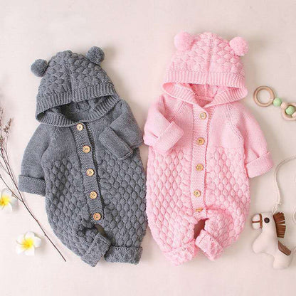 Baby knitted jumpsuit spring and autumn newborn clothing male and female baby sweater cute warm crawling clothes