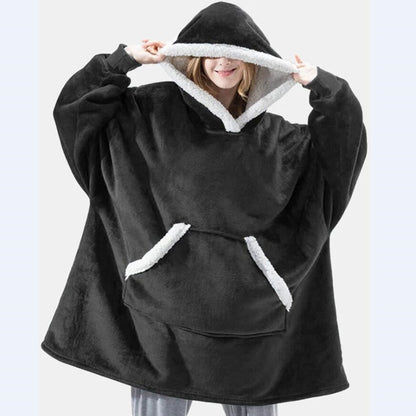 2020 Women's Flannel Wearable Blanket Hoodie Thicken Warm Patch Home Oversized Sweatshirt