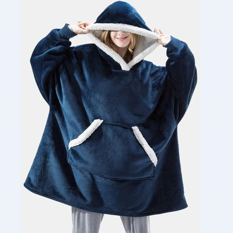 2020 Women's Flannel Wearable Blanket Hoodie Thicken Warm Patch Home Oversized Sweatshirt