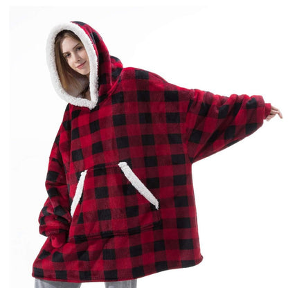 2020 Women's Flannel Wearable Blanket Hoodie Thicken Warm Patch Home Oversized Sweatshirt