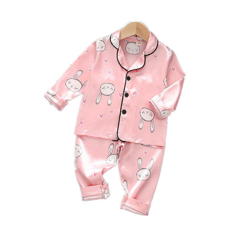 Children's long-sleeved lapel pajamas two-piece suit spring and autumn cartoon bear long-sleeved tops pants pajamas suit tide