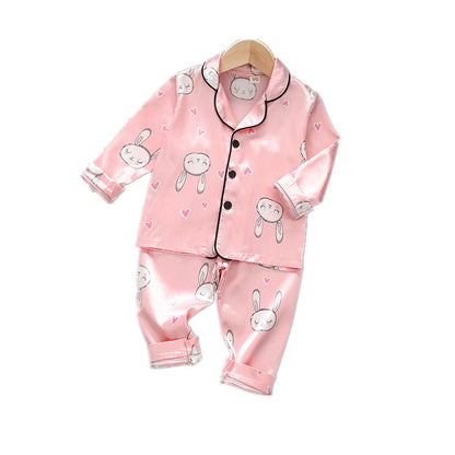 Children's long-sleeved lapel pajamas two-piece suit spring and autumn cartoon bear long-sleeved tops pants pajamas suit tide