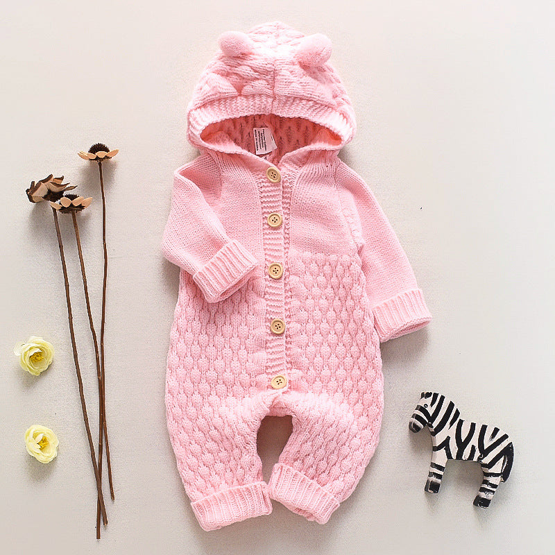 Baby knitted jumpsuit spring and autumn newborn clothing male and female baby sweater cute warm crawling clothes