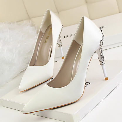 9219-2 Korean fashion sexy metal with women's shoes stiletto high-heeled shallow mouth pointed satin slim single shoes wedding shoes