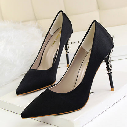 9219-2 Korean fashion sexy metal with women's shoes stiletto high-heeled shallow mouth pointed satin slim single shoes wedding shoes