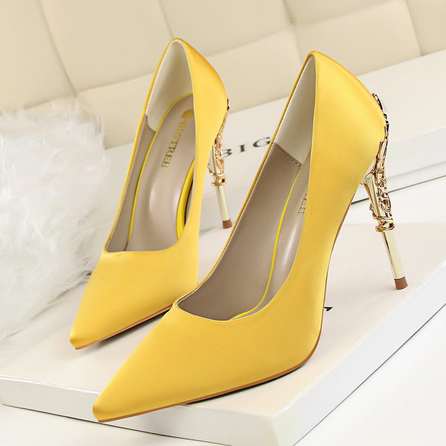 9219-2 Korean fashion sexy metal with women's shoes stiletto high-heeled shallow mouth pointed satin slim single shoes wedding shoes