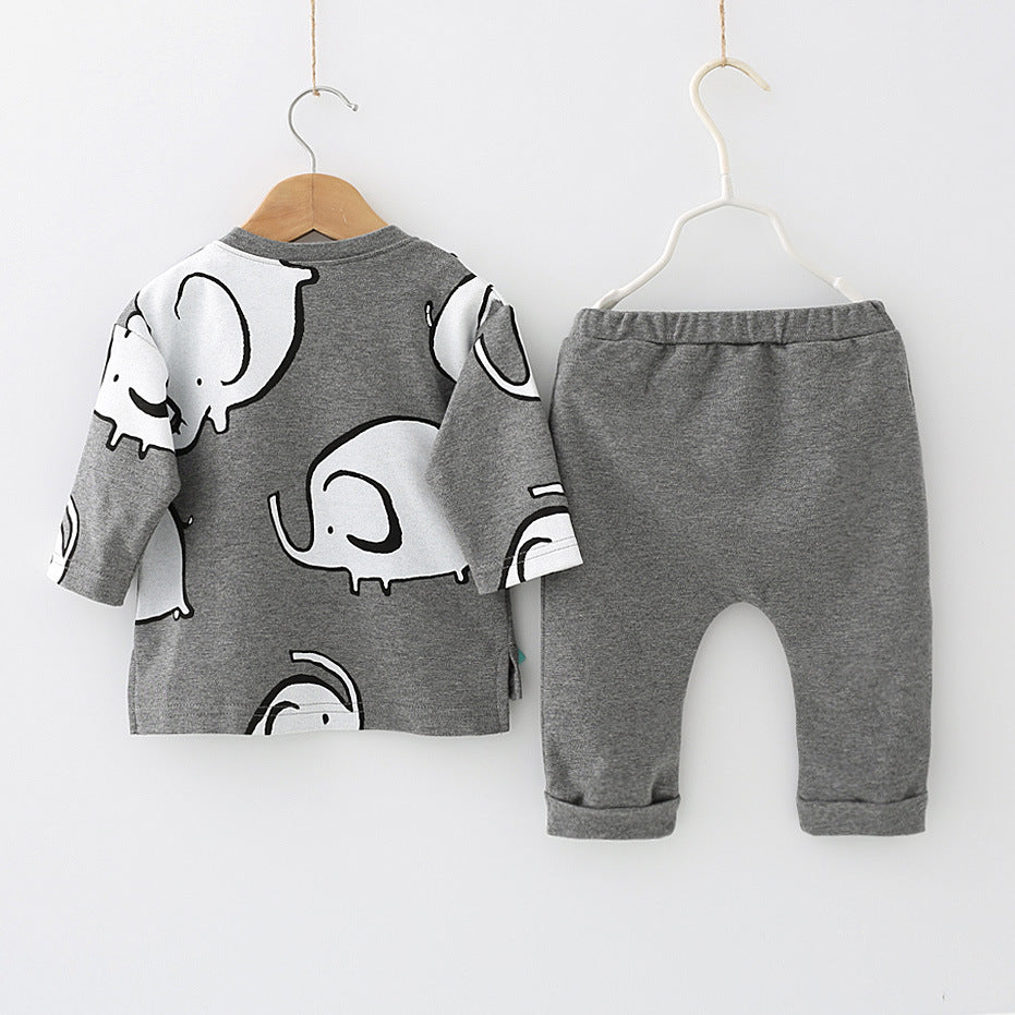 Baby clothes, cotton, spring and autumn models, boys, European and American style suits, baby elephant pattern