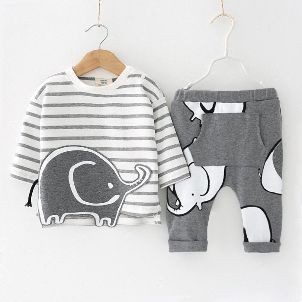 Baby clothes, cotton, spring and autumn models, boys, European and American style suits, baby elephant pattern