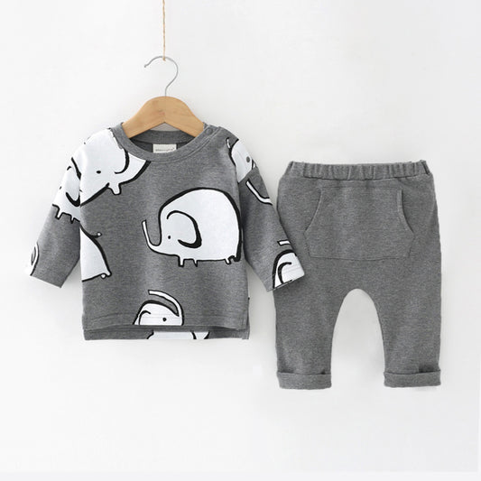 Baby clothes, cotton, spring and autumn models, boys, European and American style suits, baby elephant pattern