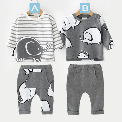 Baby clothes, cotton, spring and autumn models, boys, European and American style suits, baby elephant pattern