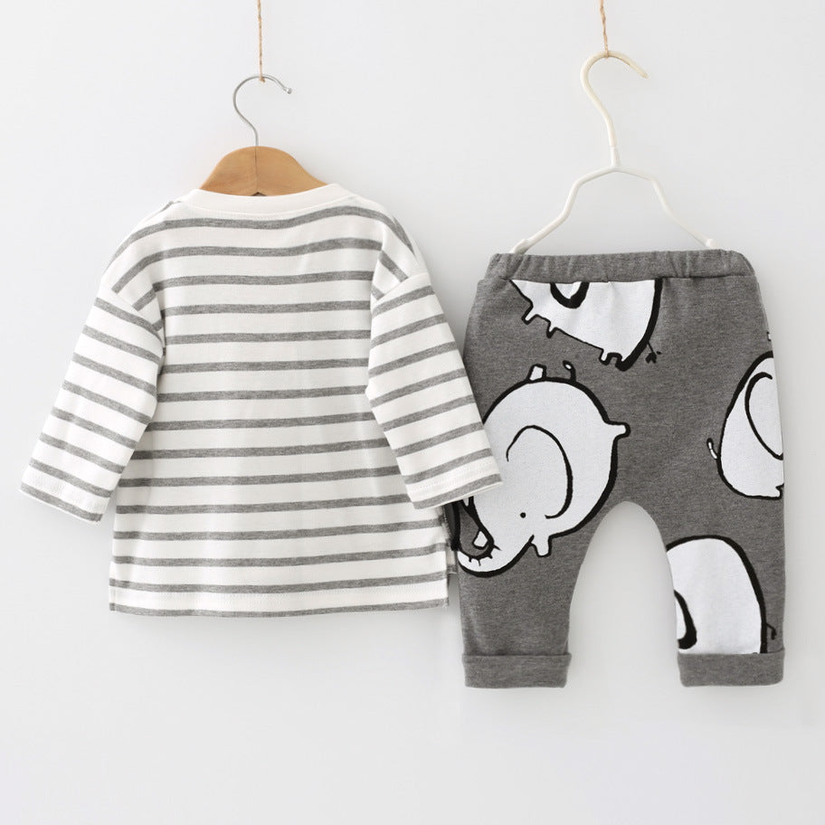 Baby clothes, cotton, spring and autumn models, boys, European and American style suits, baby elephant pattern