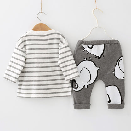 Baby clothes, cotton, spring and autumn models, boys, European and American style suits, baby elephant pattern