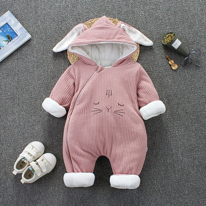 Baby winter Mimi Rabbit onesie, male and female baby outing clothes, thickened warm clothes, newborn winter cotton coat