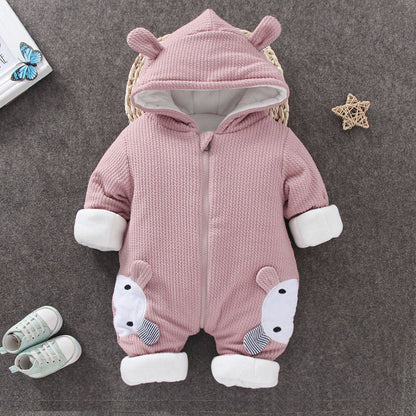 Baby winter Mimi Rabbit onesie, male and female baby outing clothes, thickened warm clothes, newborn winter cotton coat