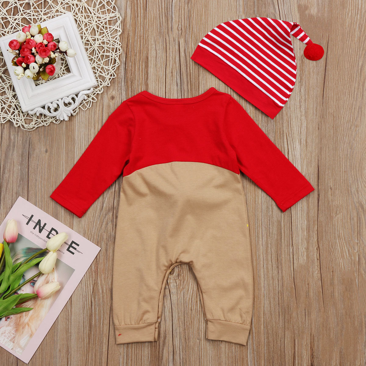 ins explosion new baby deer shape long-sleeved hooded romper autumn long-sleeved Christmas baby romper