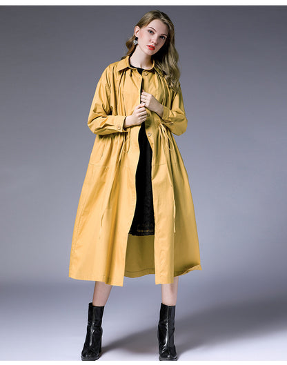 Large size women's fat mm2018 autumn new loose silhouette waist waistcoat long section thin thin coat 7028