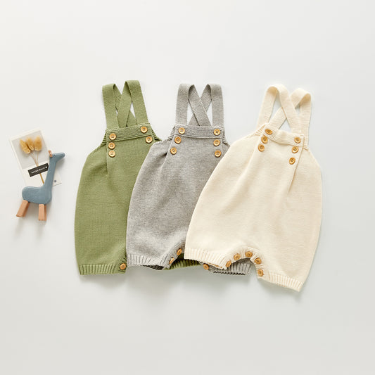 ins South Korea 2021 autumn male baby baby crawling clothing knitted bib pants three-color button climbing clothing