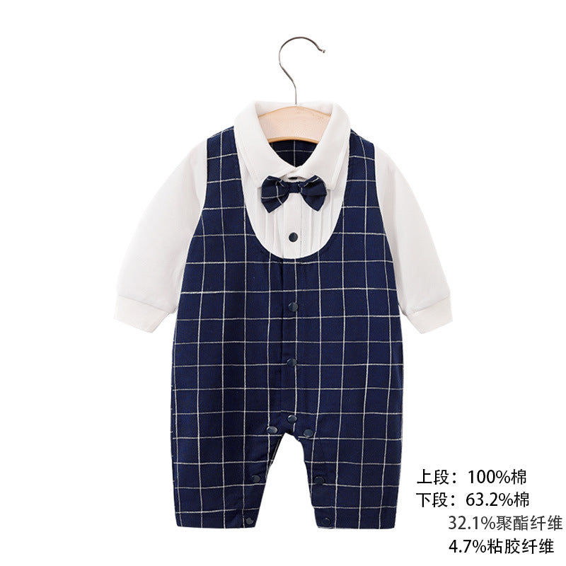 Baby jumpsuit spring and autumn newborn one-year-old full-moon clothes long-sleeved baby gentleman dress cross-border children's clothing