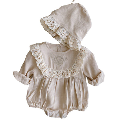 Send hat baby lace bag fart clothes 0-2 years old baby autumn clothes newborn romper clothes one-year-old dress baby clothes