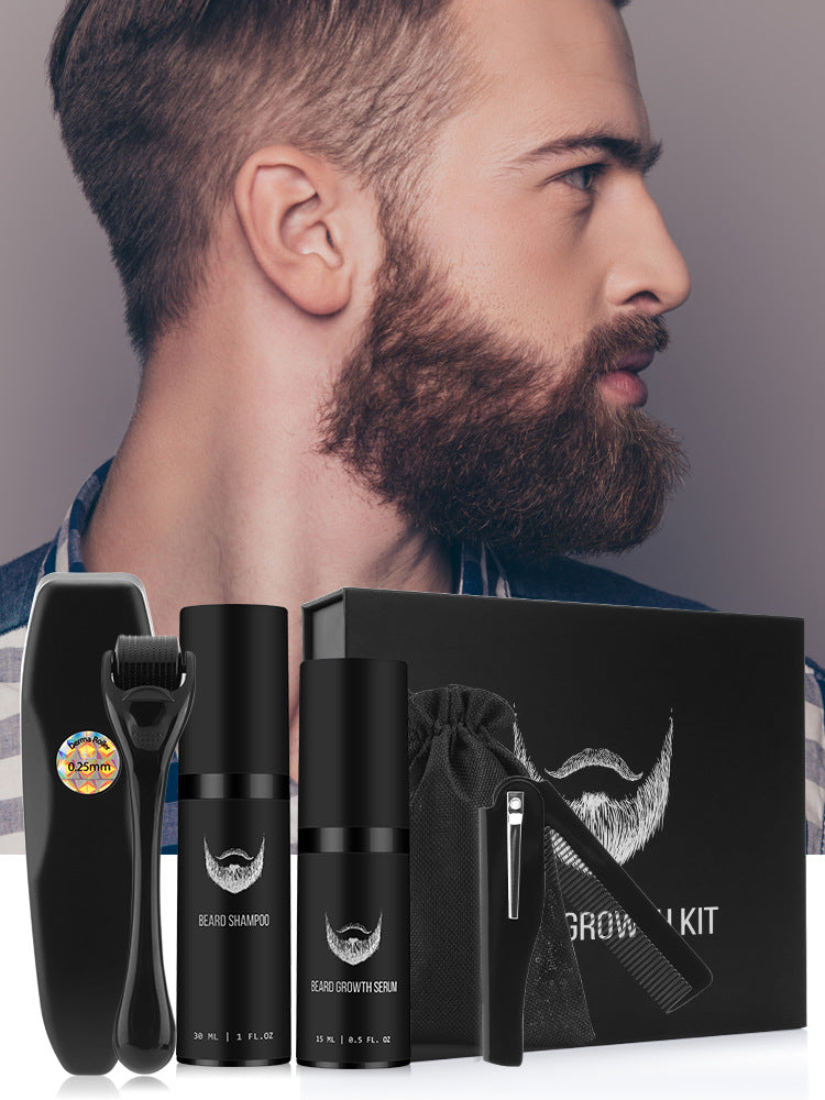 Cross-border facial care beard growth serum nourishing kit hair shaving microneedle beard growth kit beard comb