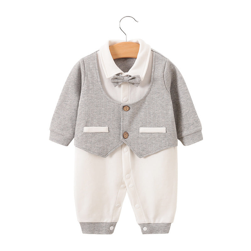 Baby jumpsuit spring and autumn newborn one-year-old full-moon clothes long-sleeved baby gentleman dress cross-border children's clothing