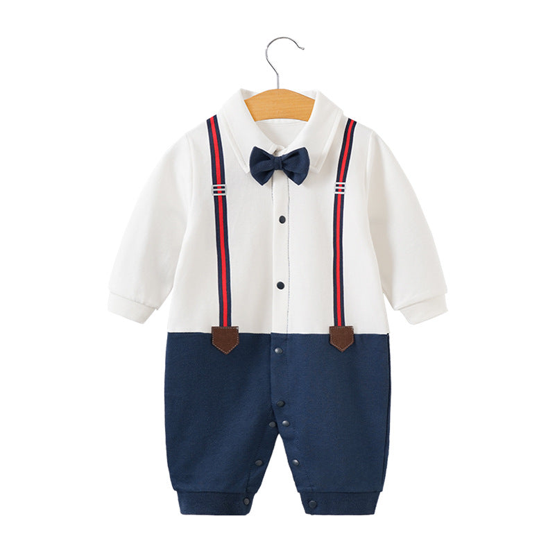 Baby jumpsuit spring and autumn newborn one-year-old full-moon clothes long-sleeved baby gentleman dress cross-border children's clothing