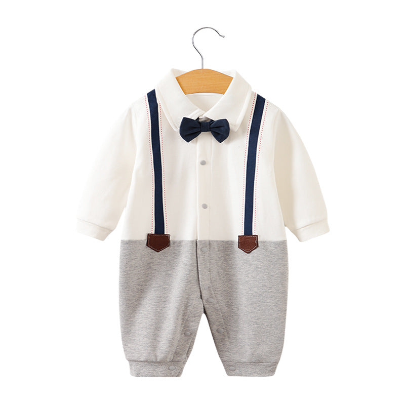 Baby jumpsuit spring and autumn newborn one-year-old full-moon clothes long-sleeved baby gentleman dress cross-border children's clothing