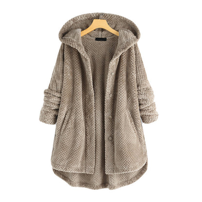 Cross-border Amazon large size women's winter hooded double-sided fleece sweater fashion mid-length large size European and American coat women